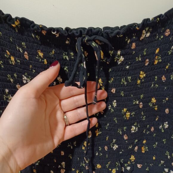 Reformation LouLou Mini Dress XL Ditsy Floral Venezia Black Ruched Square Neck - Picture 5 of 10